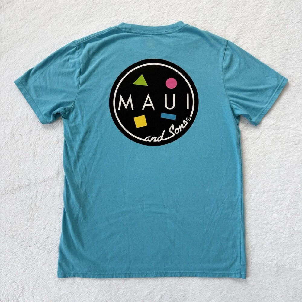 Maui and Sons Men’s Blue Graphic Logo Crew Neck Short Sleeve T-Shirt Size M